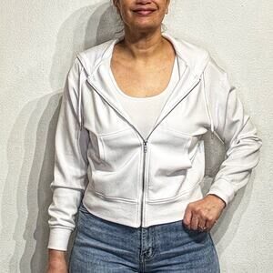 If It Were Me White Full Zip Crop Hooded Jacket Sz S